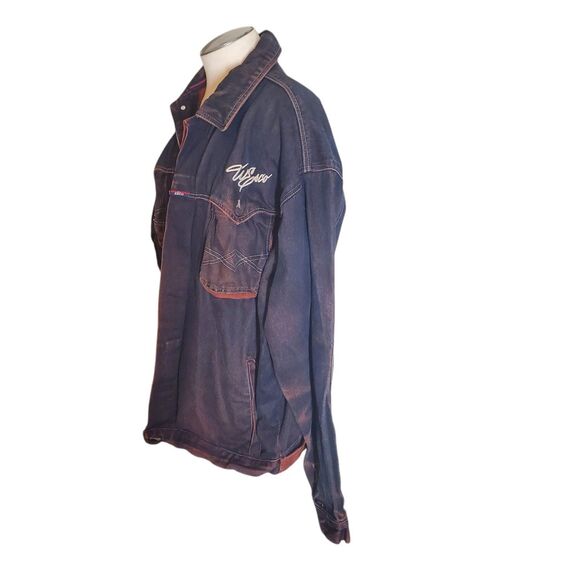 Willie+Esco DUNS Mens Vintage Denim Jacket Steetwear Black Red Sz XXL - Picture 4 of 7